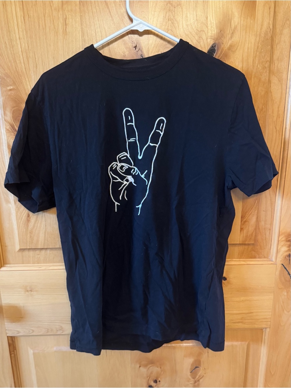 French Connection Embroidered Graphic Peace Sign Crewneck T-Shirt